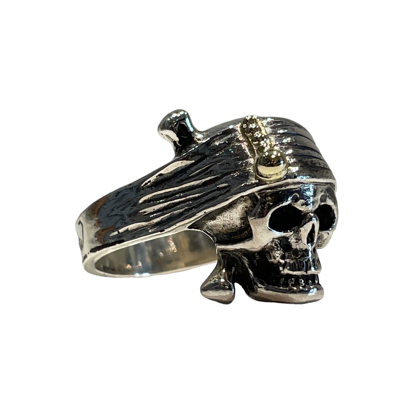 Ring Skull Captain Jack Sparrow with engraved "Capt Jack Sparrow" and Gold plated pendant