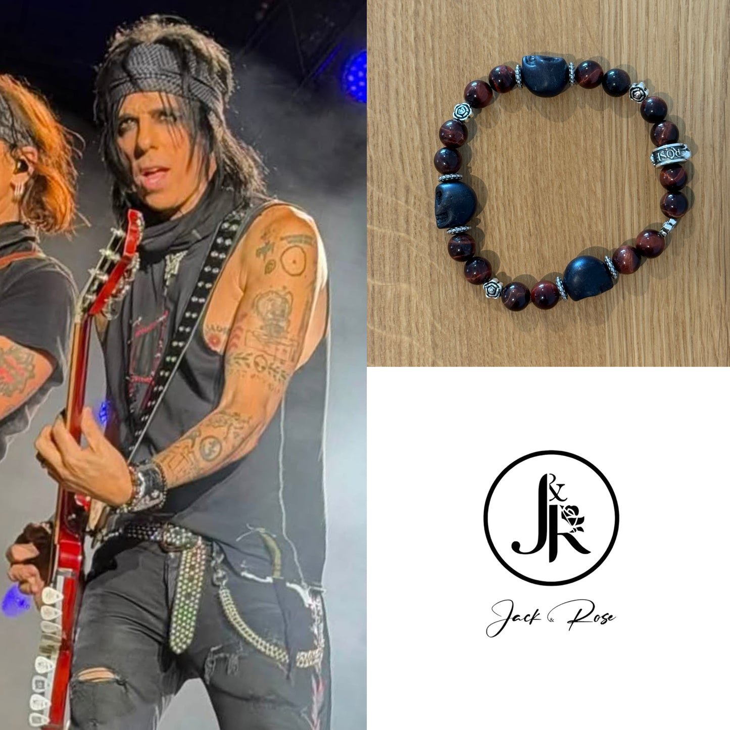 Bracelet Jack&Rose “Tiger Eyes with Black Skull ☠️🌹