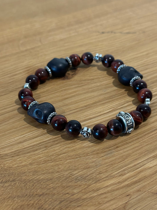 Bracelet Jack&Rose “Tiger Eyes with Black Skull ☠️🌹