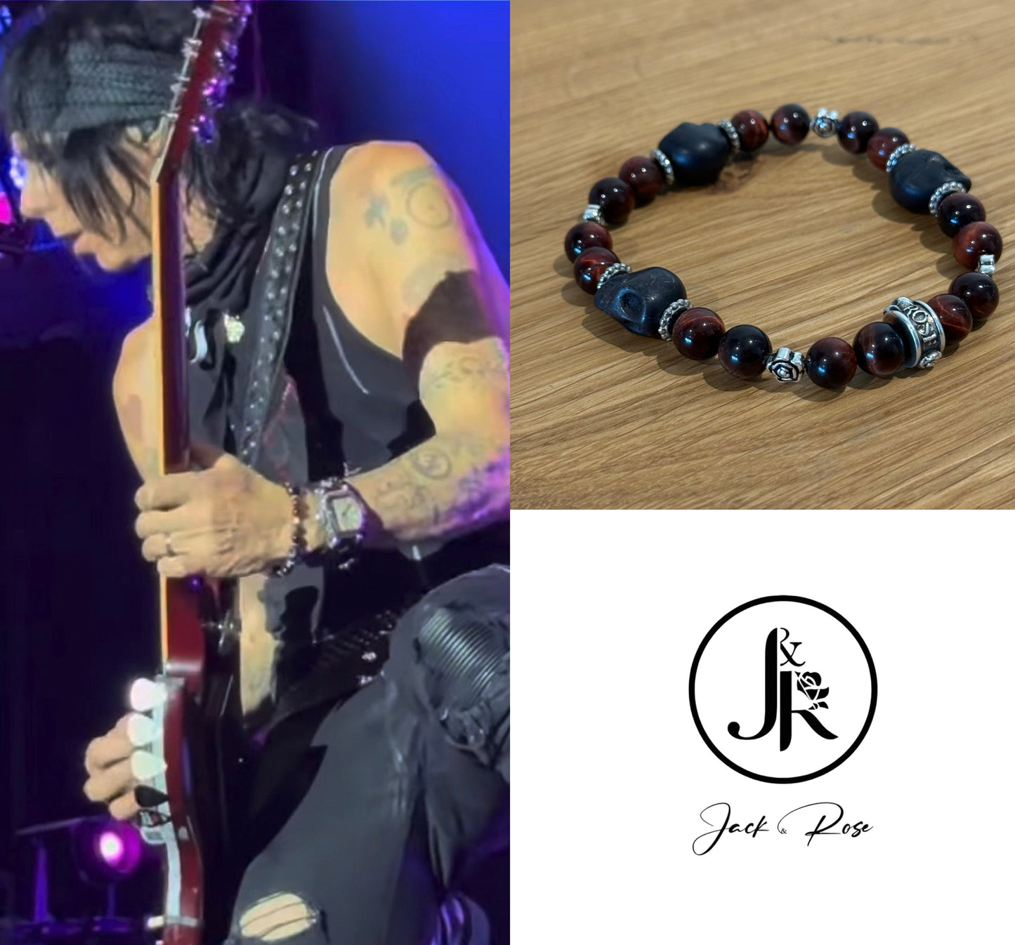 Bracelet Jack&Rose “Tiger Eyes with Black Skull ☠️🌹