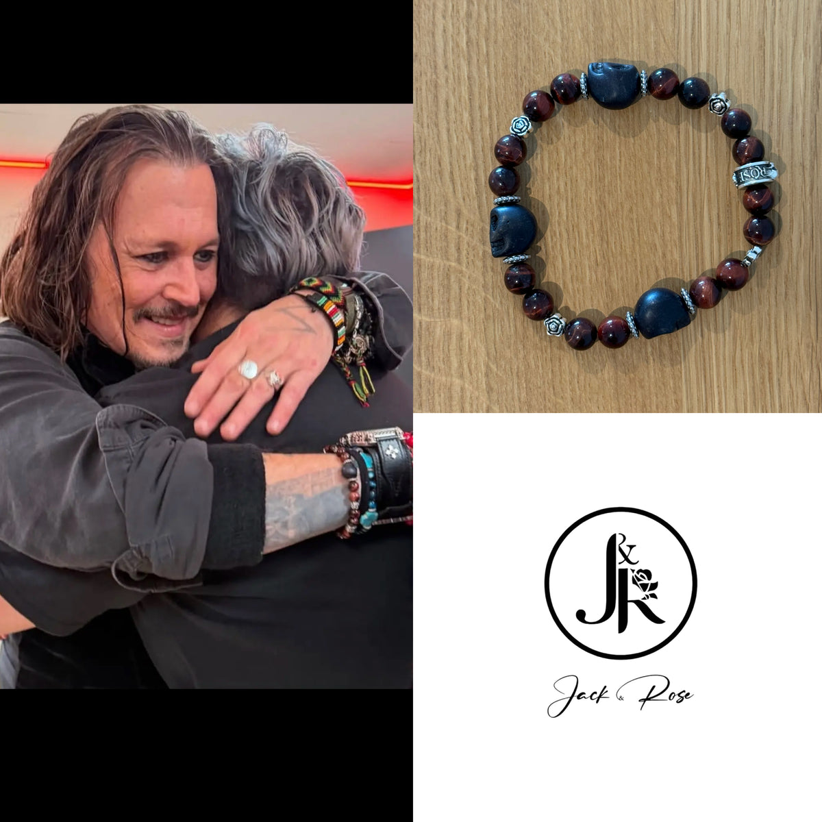 Bracelet Jack&Rose “Tiger Eyes with Black Skull ☠️🌹