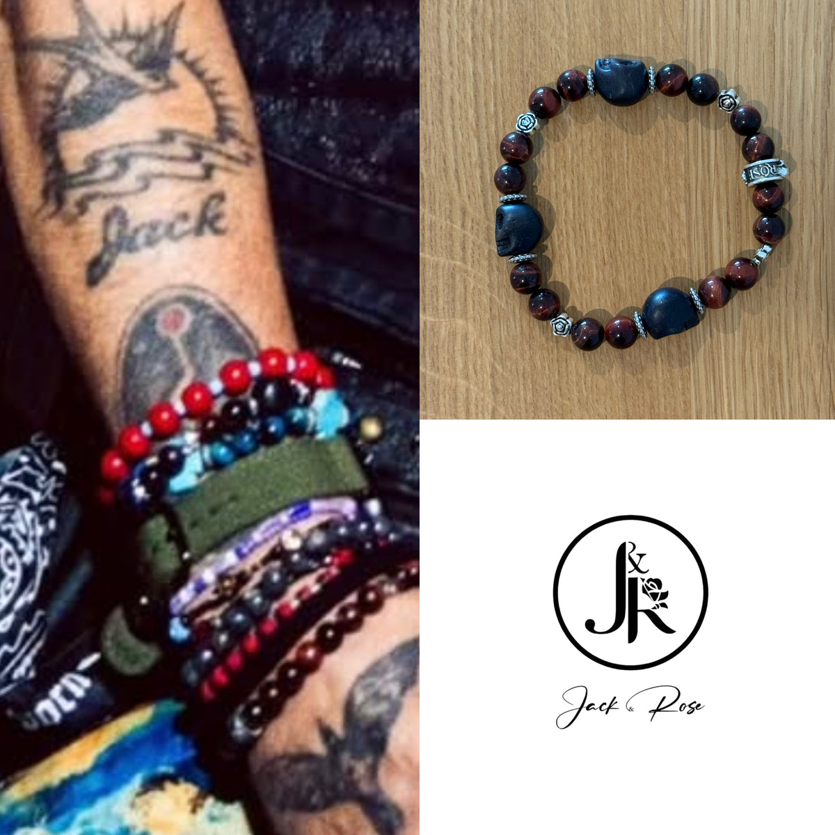 Bracelet Jack&Rose “Tiger Eyes with Black Skull ☠️🌹