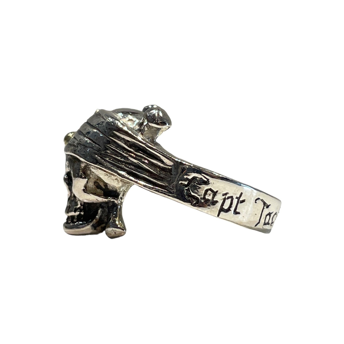 Ring Skull Captain Jack Sparrow with engraved "Capt Jack Sparrow" and 14K Gold pendant