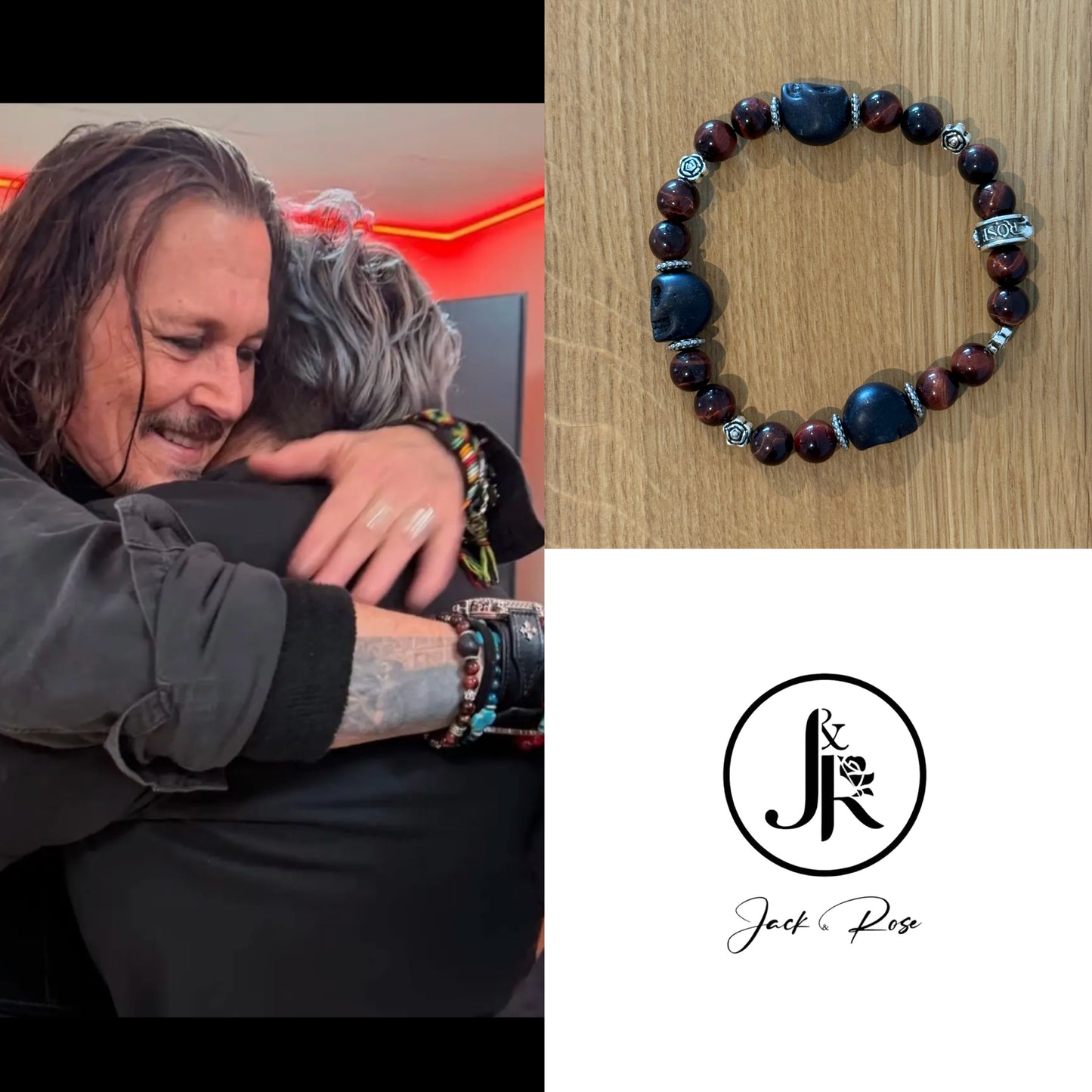 Bracelet Jack&Rose “Tiger Eyes with Black Skull ☠️🌹