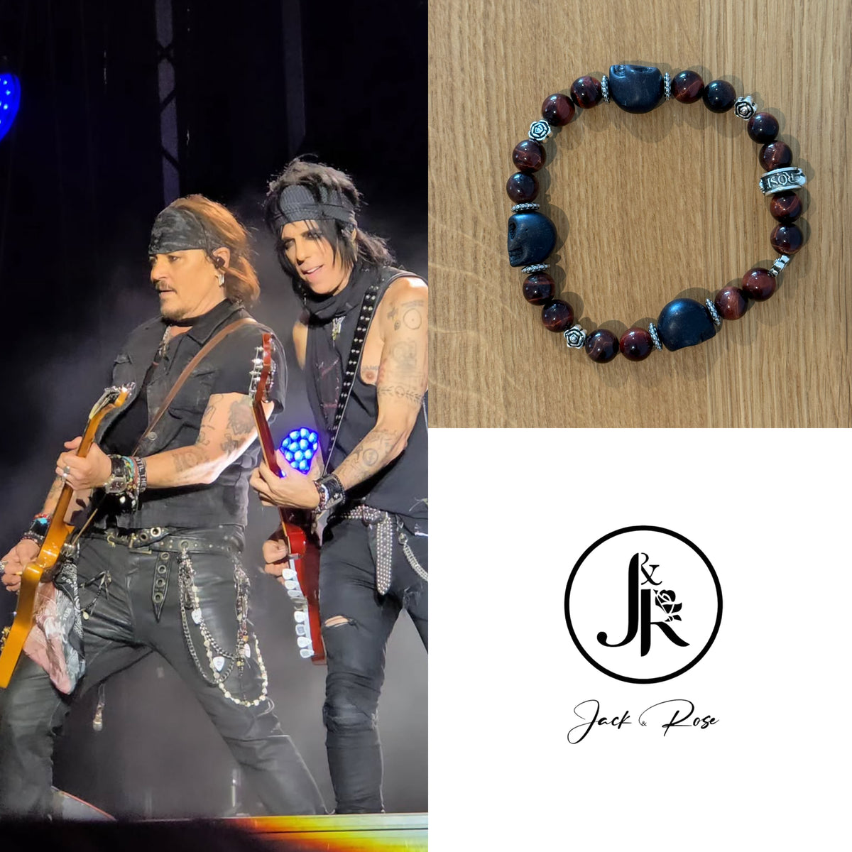 Bracelet Jack&Rose “Tiger Eyes with Black Skull ☠️🌹