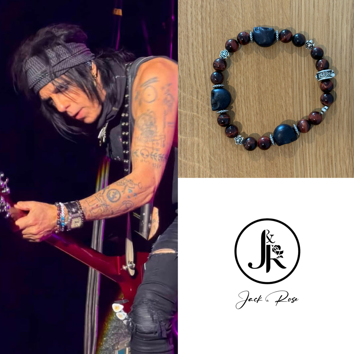 Bracelet Jack&Rose “Tiger Eyes with Black Skull ☠️🌹